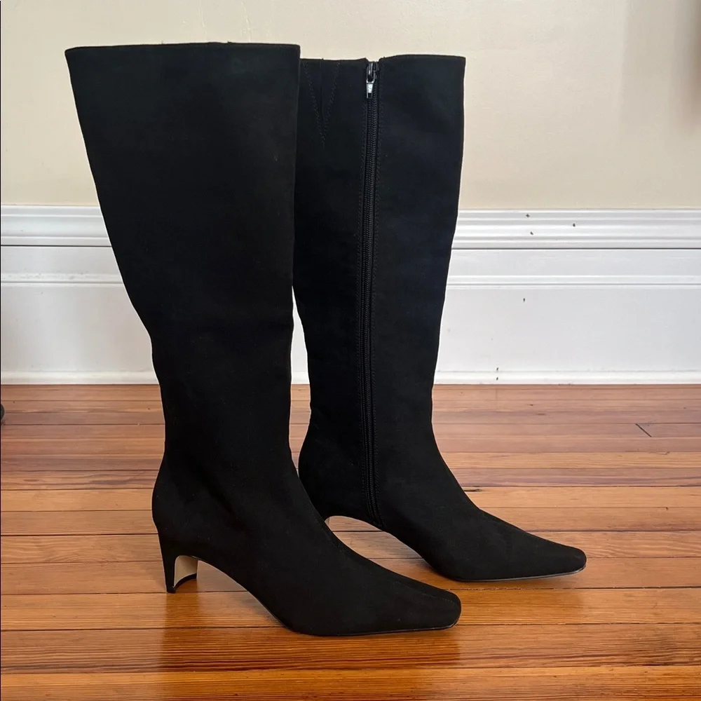 LOFT Elegant Black Knee-High Women's Boots Faux Suede Pointy Toe Multiple Sizes - Picture 2 of 10